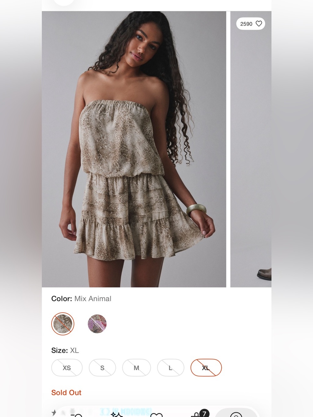 Urban Outfitters Beige Animal-Print Tiered mini dress